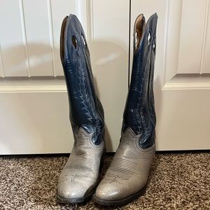Tony Lama gray and navy blue western cowboy boots size 9 1/2 B